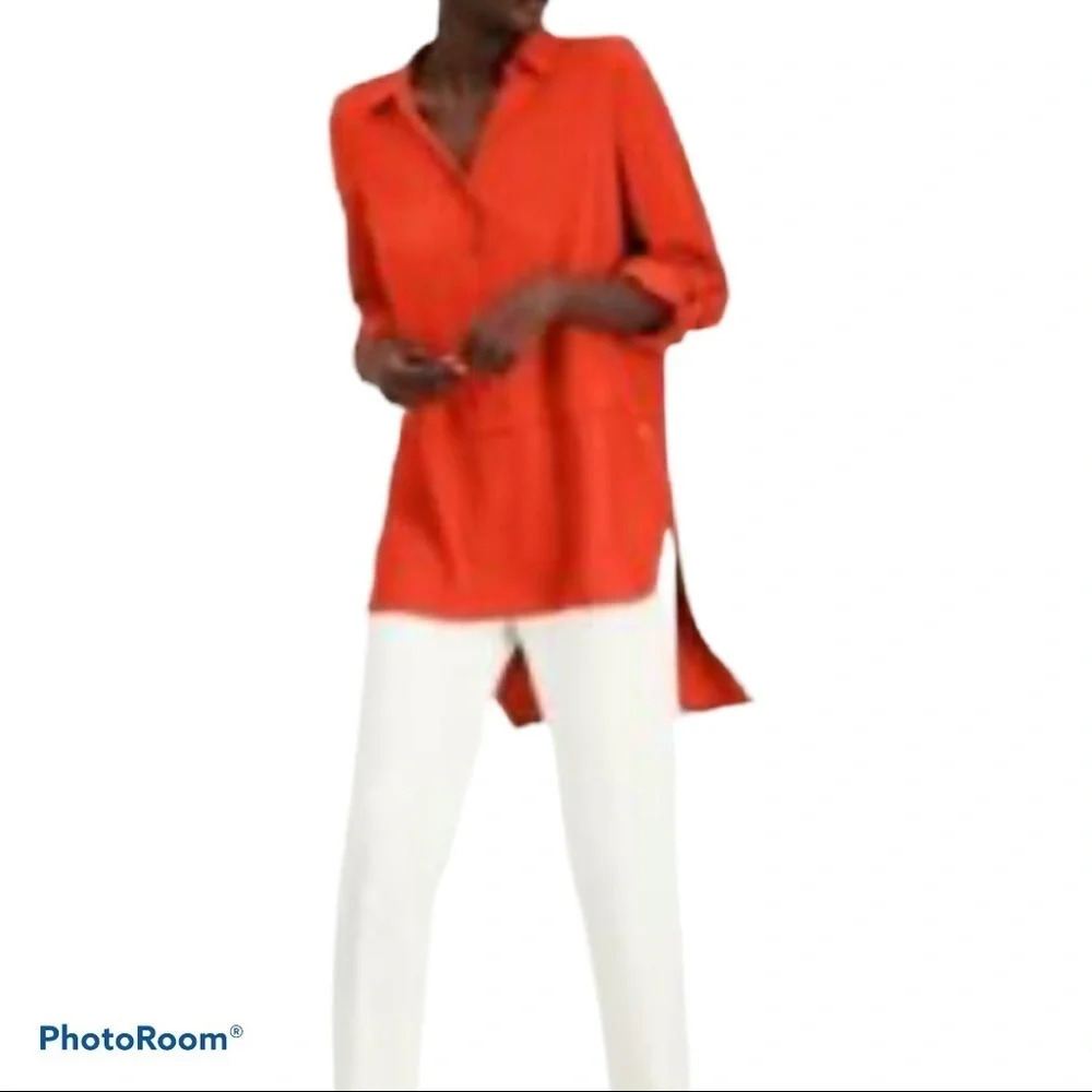 Willow drive Orange high low oversized shirt top with collar size S